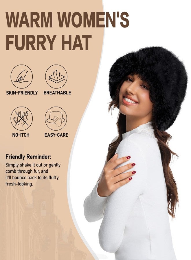 Doyesiee Faux Fur Bucket Hat for Women, Wide Brim Adjustable Fuzzy Fisherman Cap Long Pile Fluffy Winter Fashion Hat (US, Alpha, One Size, Medium, Black) - Image 3